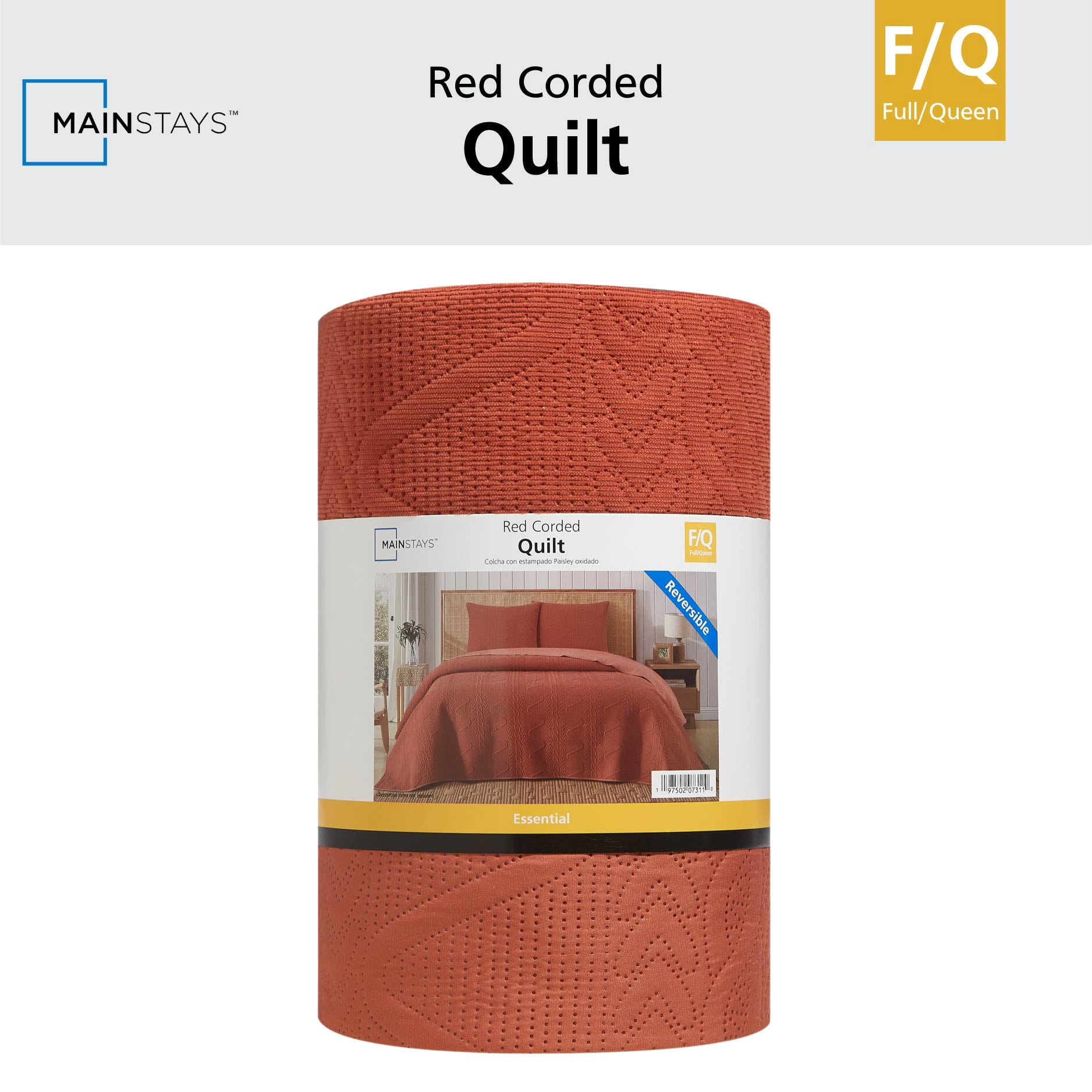 Mainstays Stitched Corded Quilt, Red/Rust, Full/Queen