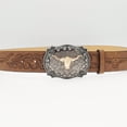 thumbnail image 2 of Jiibva Cowboy Buckle Belt Vintage Western Printed Belt Western Leather Bull Head Buckle Belt Engraved Floral Bull Belt for Men Women, 2 of 7