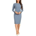 thumbnail image 1 of Vestido de trabajo midi ajustado de peplum para mujer INSPIRE CHIC, cuello redondo, de manga larga, cintura alta, color gris azulado, talla S, 1 of 6