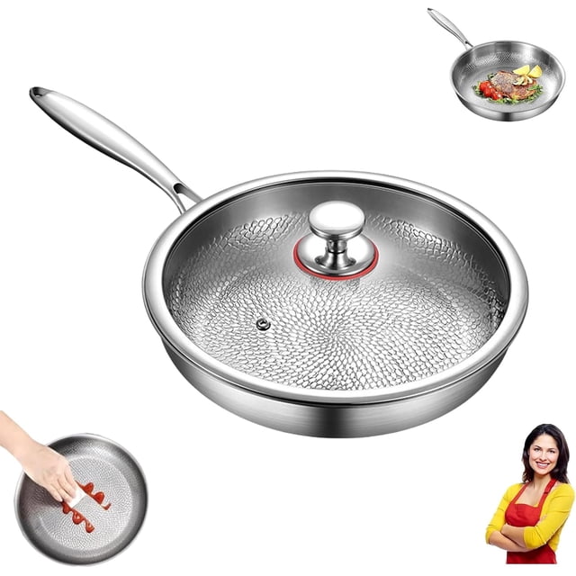 Plateful Titanium Pan with Lid - Hammered Pure Titanium Nonstick Frying Pan, Multifunctional Cookware for All Cooktops, Ultra-Durable Scratch Resistant Skillet with Even Heating