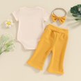 thumbnail image 3 of Bagilaanoe 3pcs Newborn Baby Girl Pants Set Short Sleeve Romper Tops + Flare Trousers + Headband 3M 6M 12M 18M 24M Infant Casual Clothes, 3 of 8