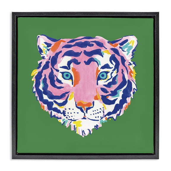 Stupell Industries Eclectic Exotic Boho Tiger Face Black Floating Frame Canvas Art, 18 x 18, by Karolina Sato