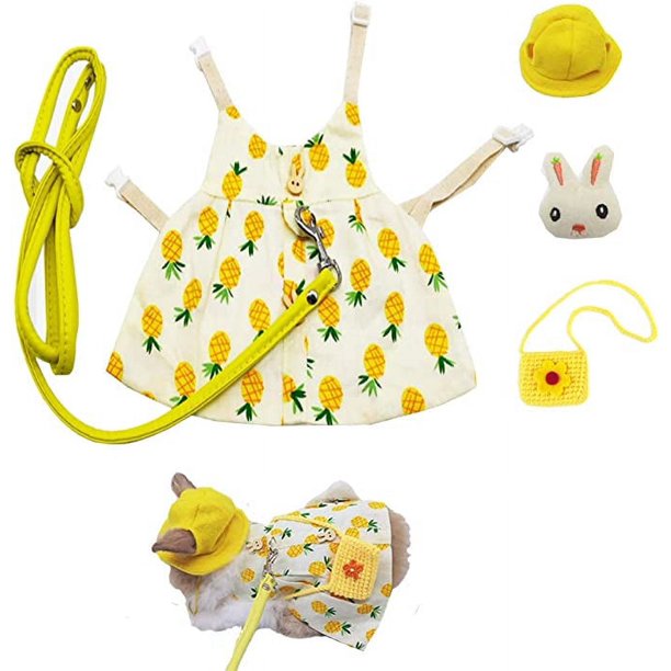 Vestido de animales pequeños con accesorios, arnés de conejo para mascotas, chaleco y correa con sombrero, lindo disfraz de Pascua con mini bolsa para hurón, conejillo de indias, ardilla y gatito (M,