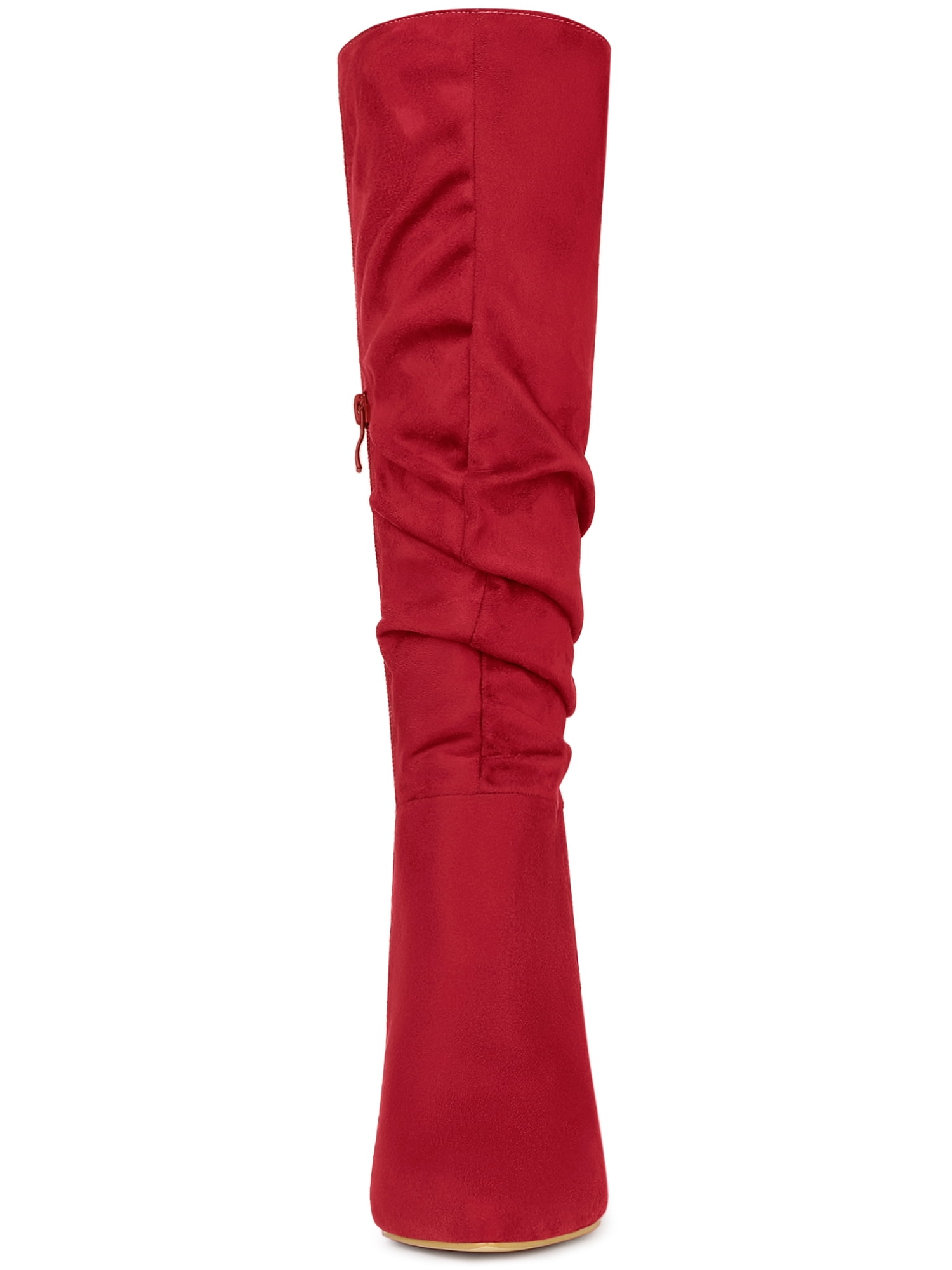 DARING DIVA Women's Pointed Toe Chunky Heel Knee High Boots Red 6.5