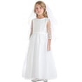 thumbnail image 3 of Big Girls' Scallop Sleeve Embroidered Floor Length Communion Flower Girl Dress White 7 (S68K1), 3 of 4