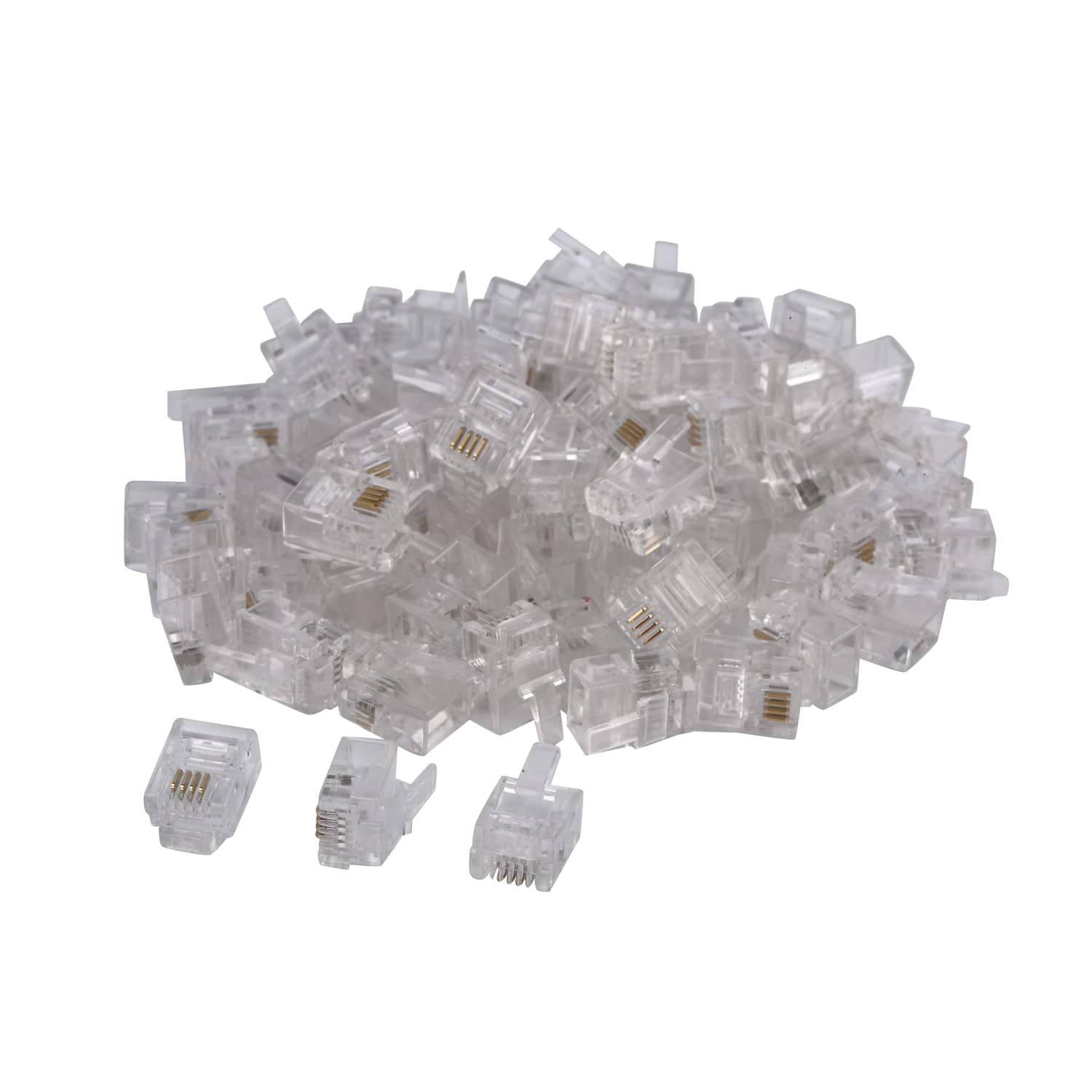 100 Pack RJ11 6P4C Phone Modular Telephone Cord Connector Adapter Crimp (6P4C)