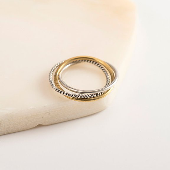 Womens S925 Sterling Silver Ring Three Circle Korean Fashion Geometry Manual Color Separation Travel Gift Ring Souvenir