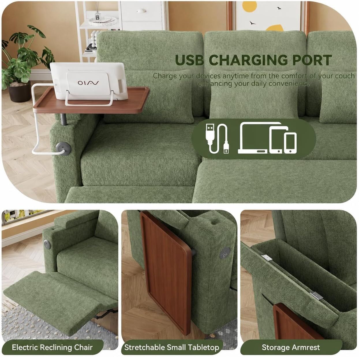 avobird 83" L Shaped Convertible Sofa Bed with Pull Out Couches, Adjustable Backrest and Seating, 3 in 1 Sleeper Sectional Sofa, Modern Chenille Sofa for Living Room, Green