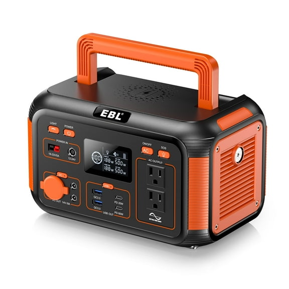 EBL Portable Power Station 500W Portable Solar Generator 444Wh Solar Powered Generator 110V/500W Pure Sine Wave AC Outlet PD 60W for Home Use Camping Outdoors Trip RV Emergency Backup (1000W Peak)