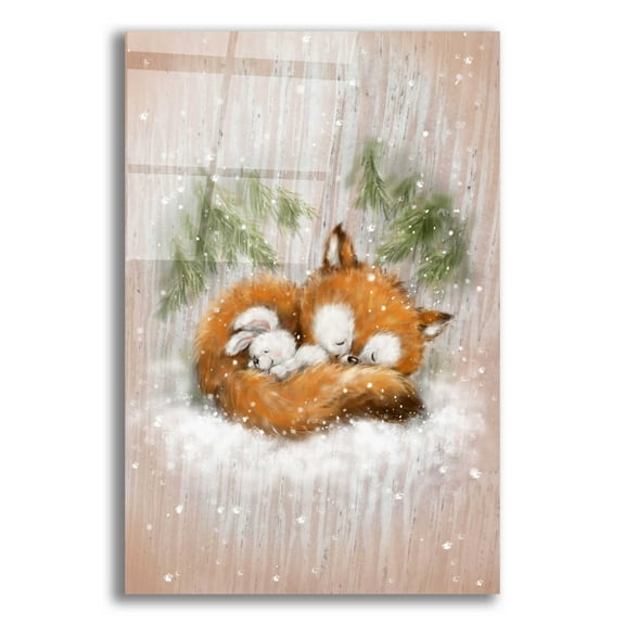 Epic Art 'Fox and Rabbit 2' by Makiko, Acrylic Glass Wall Art, 16"x24"