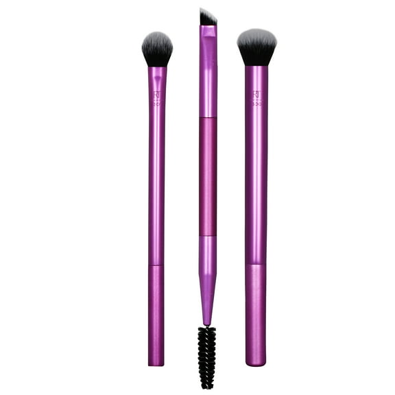 Real Techniques Eye Shade & Blend Makeup Brush Trio, For Layering Powder Shadows Evenly, Shaping & Grooming Brows, Defined Makeup Look, 3 Count