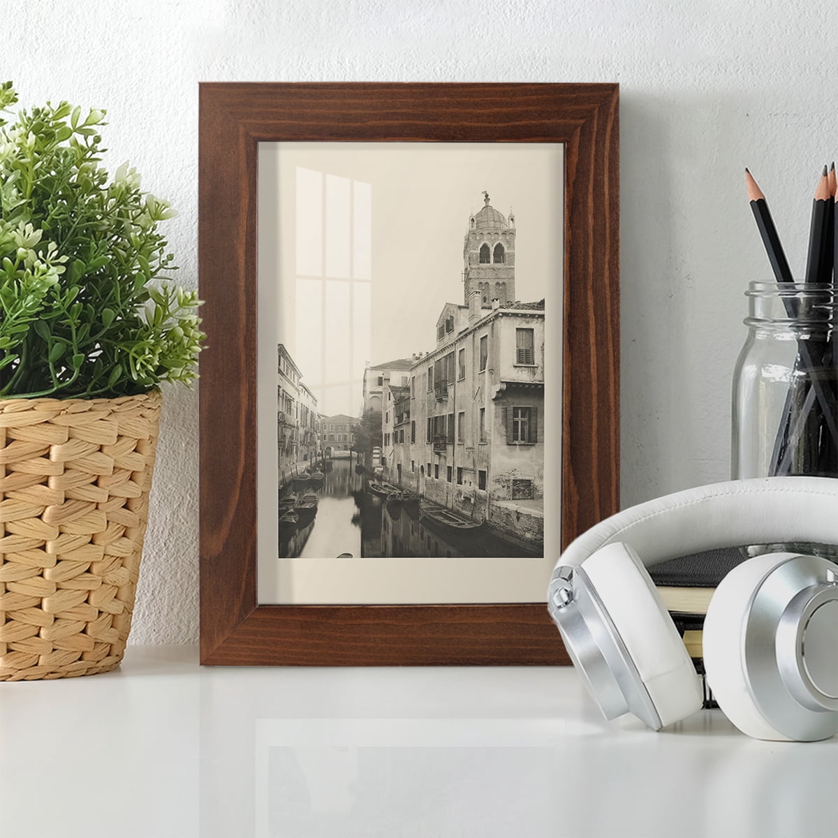 Vintage Views of Venice VII - Framed Print w/glass - Chestnut