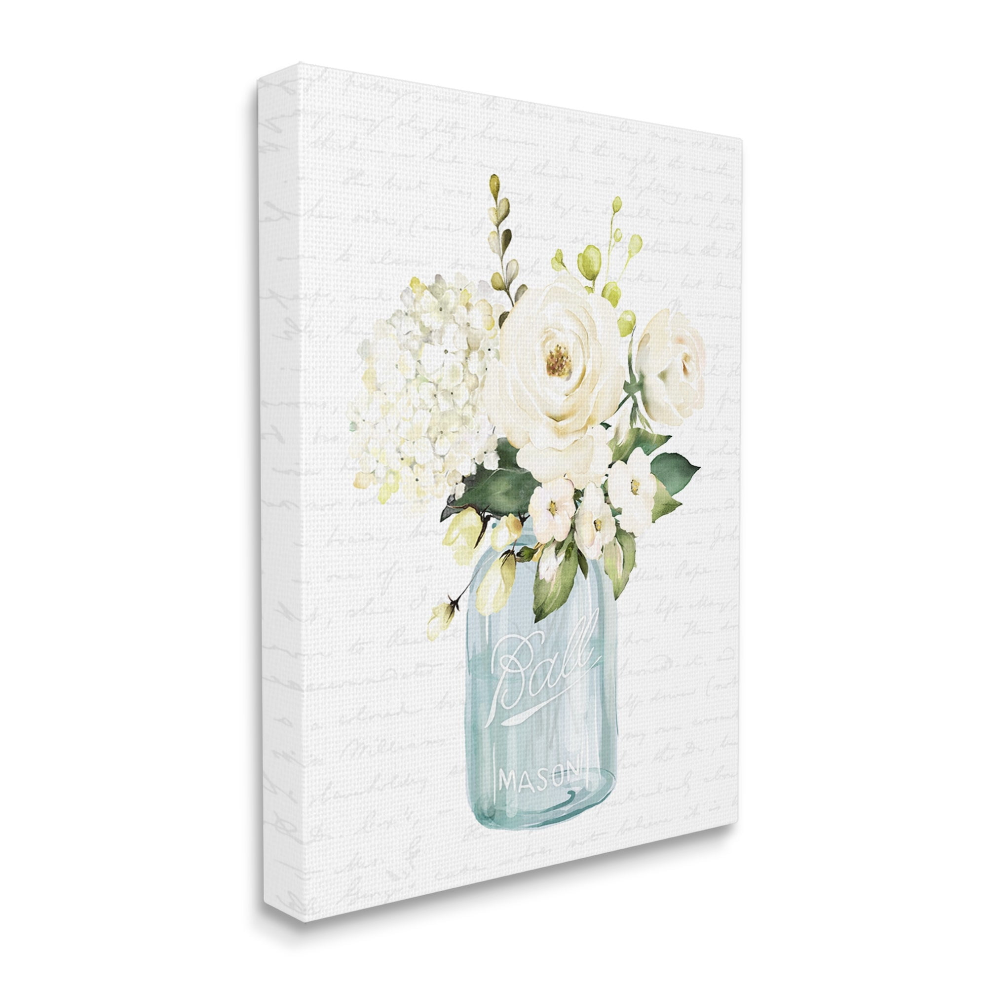 Stupell Industries Classic White Flower Bouquet Vintage Text Script Graphic Art Gallery Wrapped Canvas Print Wall Art, Design by Lettered and Lined