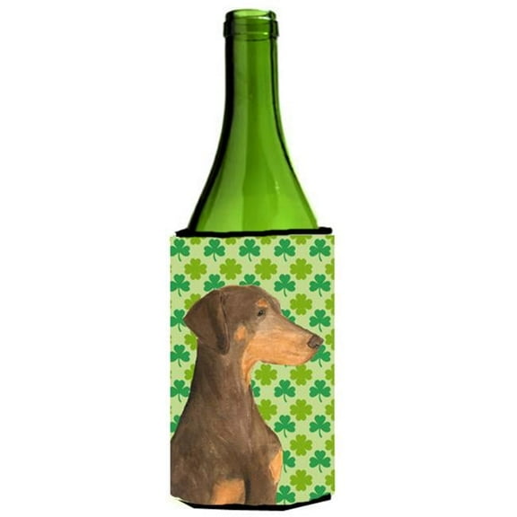 Doberman St. Patricks Day Shamrock Wine bottle sleeve Hugger - 24 oz.