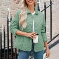thumbnail image 3 of Light Weight Jackets Womens New Women's Quilted Jackets Trendy Button down Puffy Coats Lightweight Warm Winter Outerwear Clothing Green XL, 3 of 9
