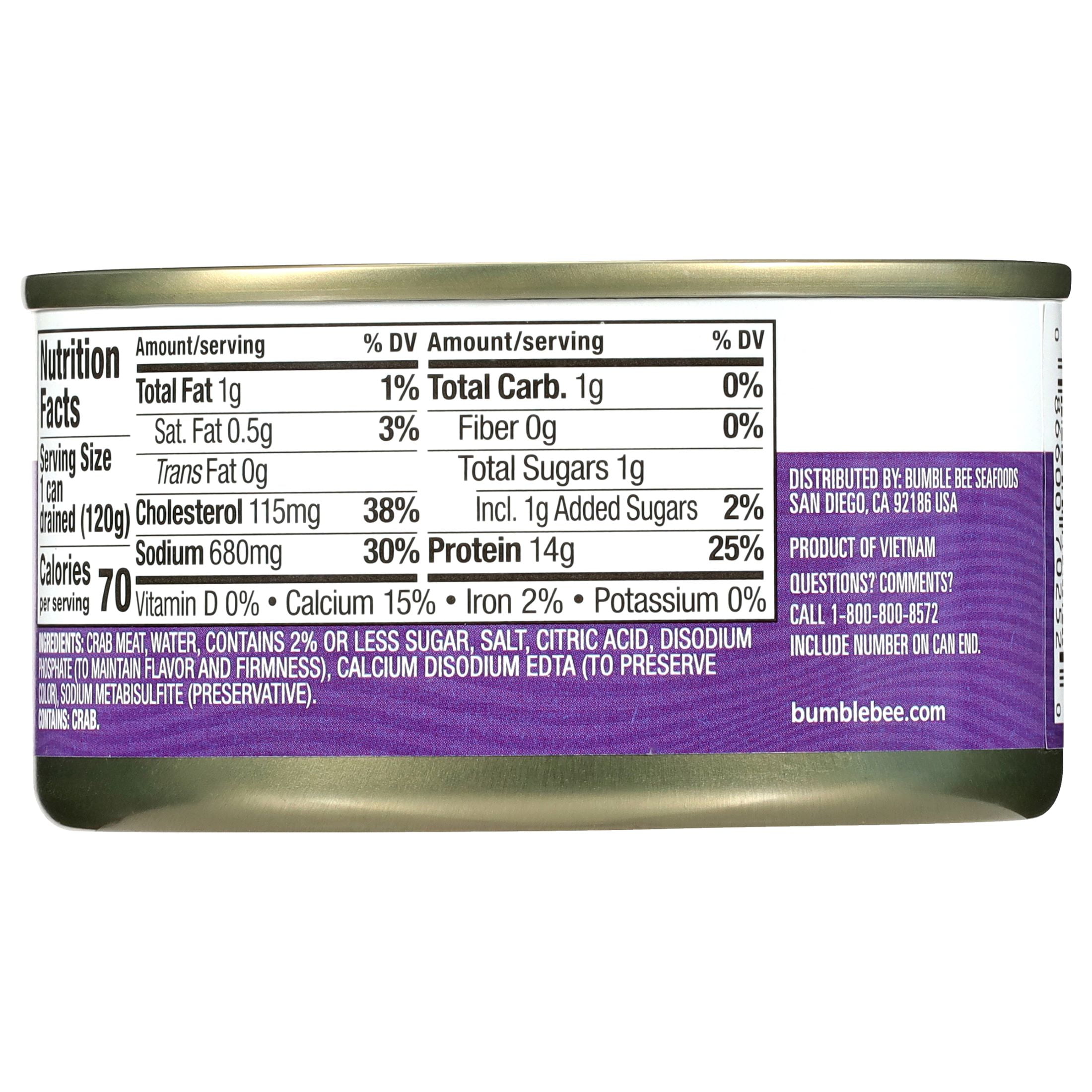 (12 pack) Bumble Bee Canned Lump Crabmeat, Wild Caught, 14g Protein per Serving, Shelf Stable Can, 6 oz