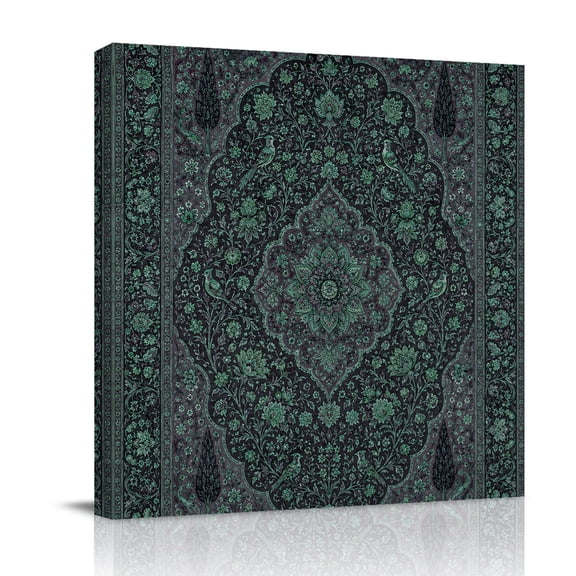 Canvas Wall Art, Dark Green Boho Framed Canvas Prints for Bathroom Desk, Retro Ethnic Tribe Abstract Art Small Gallery Wrapped Wall Decor for Home Office, Gifts, 8"x8" Ship Next Day