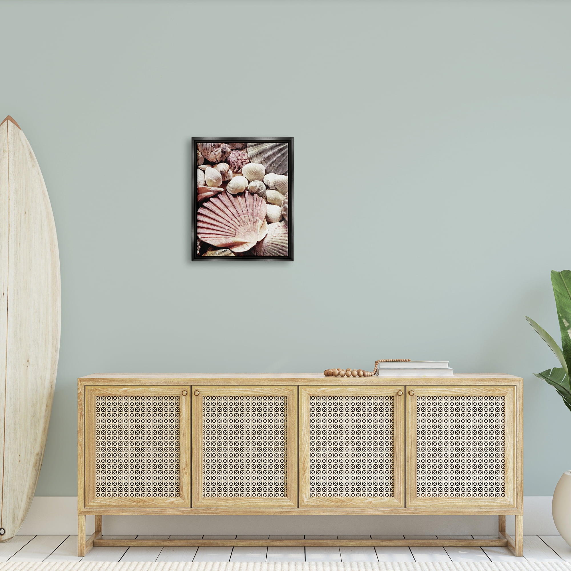 Stupell Stacked Coastal Seashells Landscape Photography Black Floater Framed Art Print Wall Art