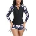 thumbnail image 4 of WREESH Women's 2-Piece Long Sleeve Rash Guard Swimsuit Set Upf 5+ Sun Protection Zipper Surf Suit with Boyshort Bottoms, Fit Swimwear for Surfing, Diving, Beach Activities Black, 4 of 9