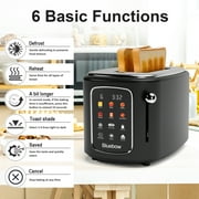 Bluebow 2-Slice Toaster with Touchscreen, 1.5 Wide Slots, 6 Bread Types & Shade Settings, Reheat, Defrost, Cancel, Removable Tray