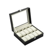 10 Slots Luxury PU Leather Wrist Watch Jewelry Gem Display Box Storage Organizer Case Collection Black