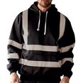 thumbnail image 4 of Men's Solid Color Reflective Hooded Sweatshirt Long Sleeve Sweater Top Loose Road Work High Visibility Pullover (Black,2XL), 4 of 6