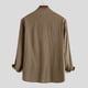 thumbnail image 2 of Camisas Para Hombre Camisa de lino de algodón de manga larga sólida informal con cuello para hombre Camisa con botones (Brown, S), 2 of 5