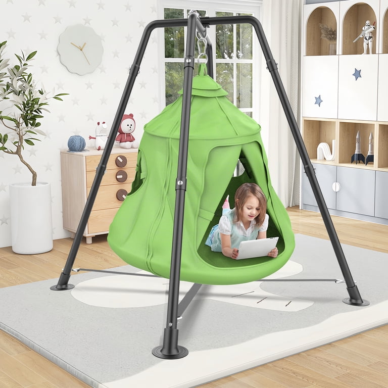 G TALECO GEAR Metal Swing Set with Play Tent Swing Chair, Outdoor