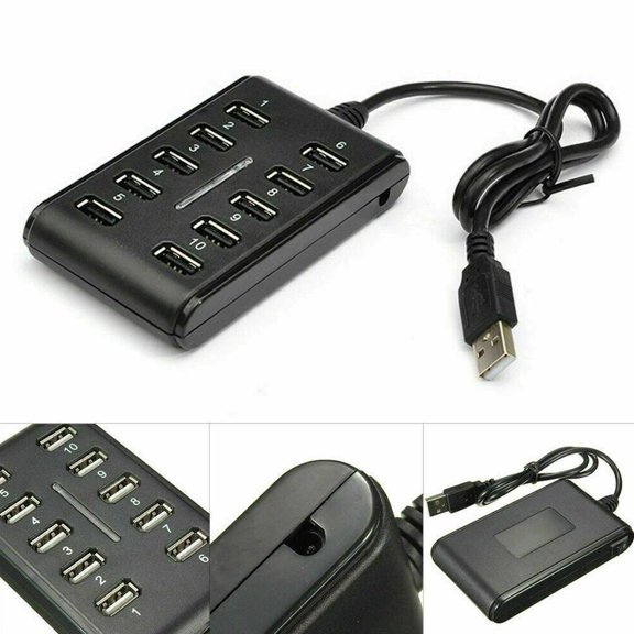 Nuboxa 10 Port Powered USB HUB 2.0 High Speed USB Splitter For PC Extension Laptop R8B2