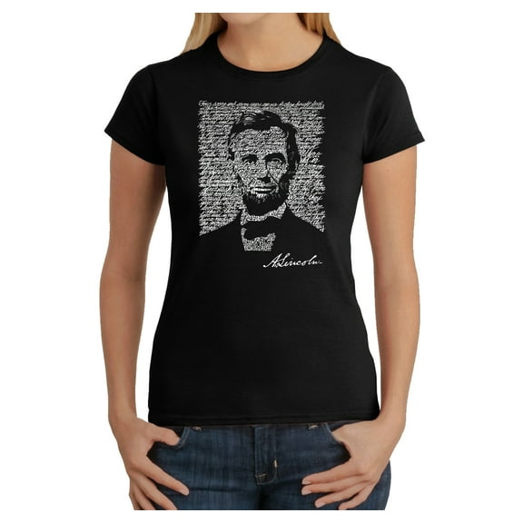 LA Pop Art Women's Word Art T-Shirt - ABRAHAM LINCOLN - GETTYSBURG ADDRESS