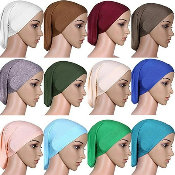 SPRING PARK Women's Soft Solid Color Short Solid Cotton Hijab Cap Head Cover Under Scarf Shawl Turban Hat