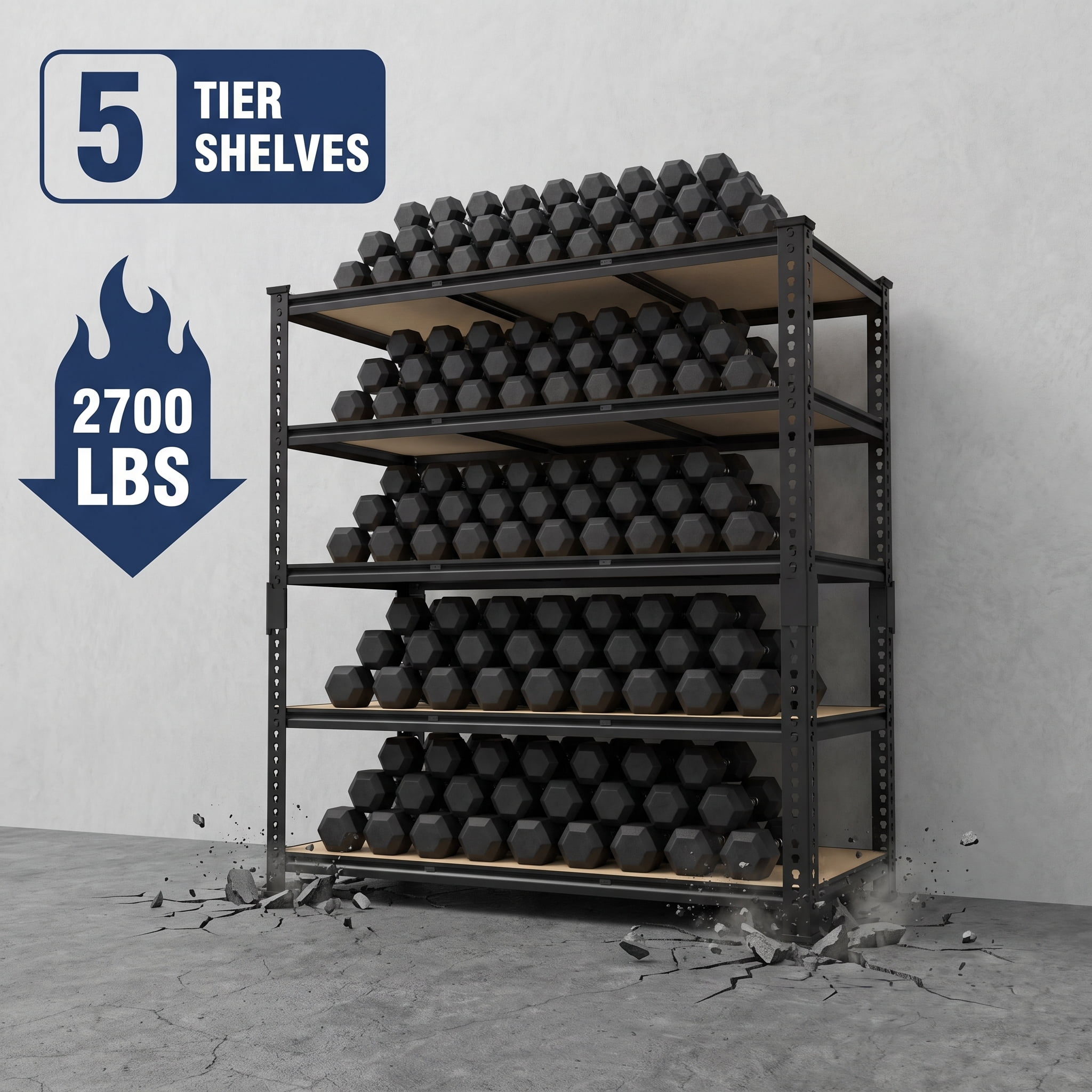 TrumanPick 48"W Garage Shelving Unit 5 Tier Adjustable Storage Shelves 2700lbs Metal Shelf Rack for Basement Pantry Kitchen, 17.94"D x 71.89"H, 3 Pack