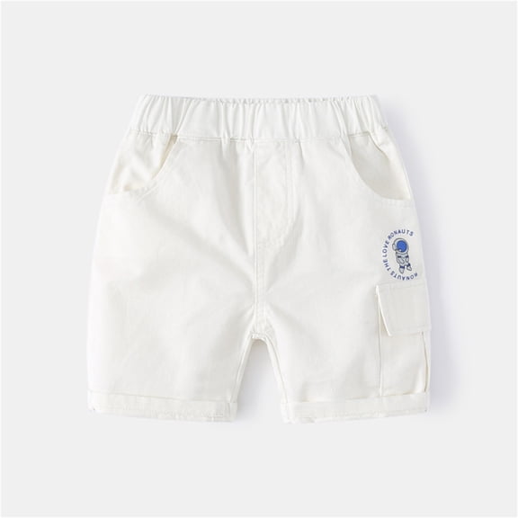 SGFCWSX Boys Cargo Shorts Print Elastic Waist Rolled Cuff Cotton Summer Casual Shorts for Kids White Size 2-3 Years