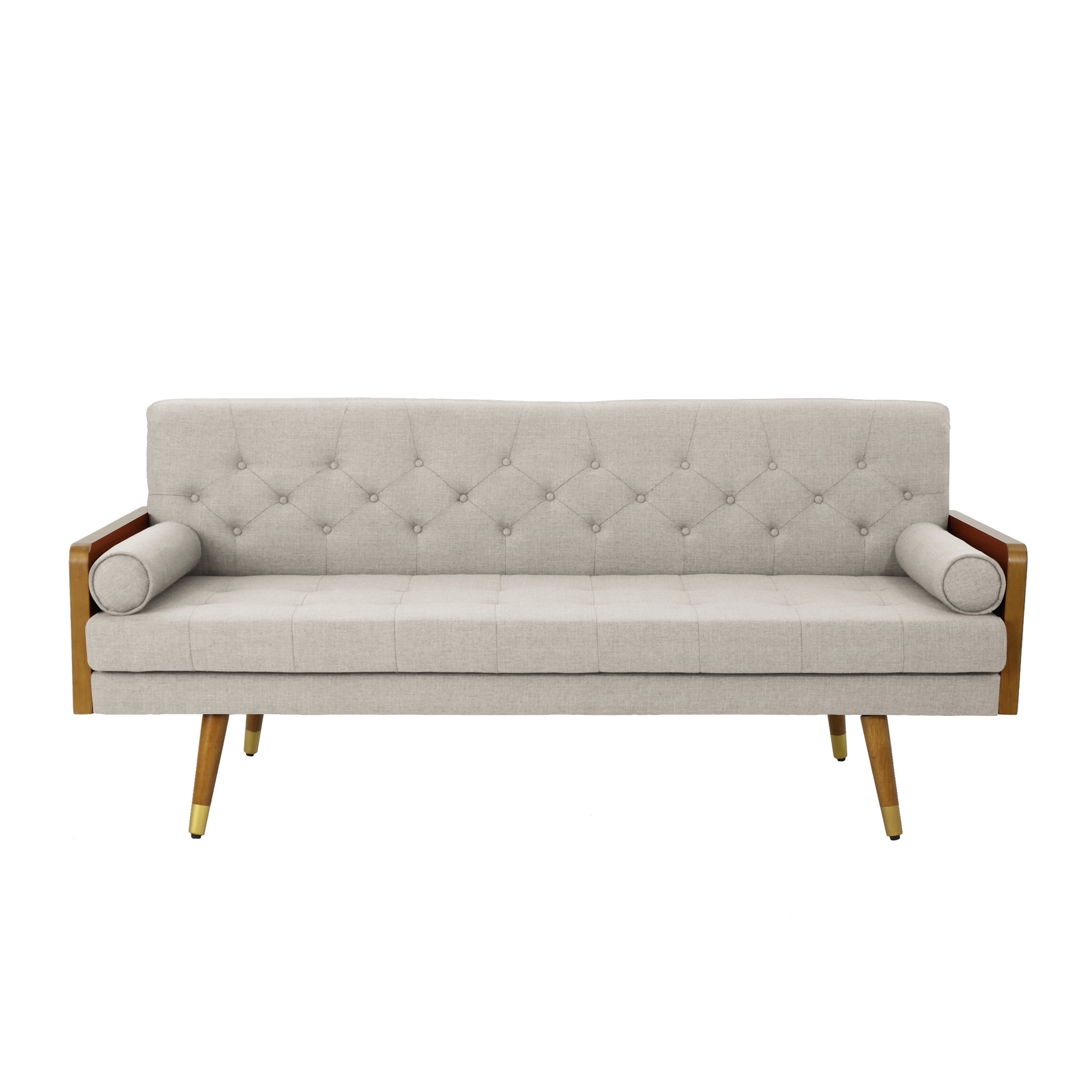 Noble House Orlando Mid Century Modern Tufted Fabric Sofa, Beige