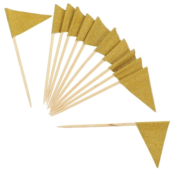 MLINS Golden Paper Food Flag Picks for Decor Creative Cake and Party Toppers 12 Pieces