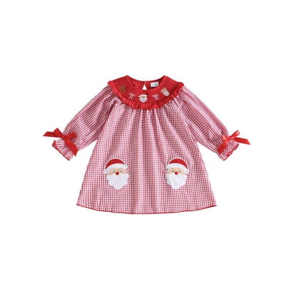 Loicainy Toddler Kids Girl Christmas Dress 12 18 24 Months 2T 3T 4T 5T 6T Long Sleeve Cape Collar Santa Embroidery Plaid Dresses