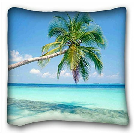 WinHome Pillowcase Design Style Sandy Tropical Paradise Beach With Palm Trees And The Sea Ocean Pillow Protector, Best Pillow Cover Standard Size 18x18 Inches Two Side (Best Palm Trees For Privacy)