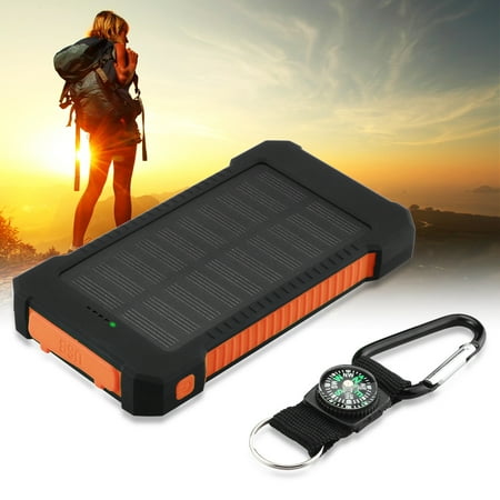FLOUREON 10000mAh Waterproof Solar Power Bank with Dual USB for Android smart phone, LED Flashlight for Emergency,