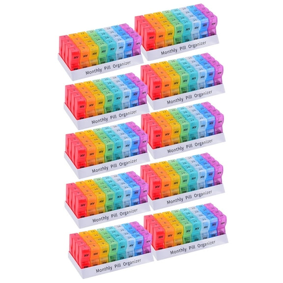 30 Day Pill Organizer 2 Times a Day Monthly Pill Case, BPA Free one Month Pill Box AM PM, Small Compartments to Hold Vitamins, Cod Liver Oil, Fish Oil, Supplements and Medication (10 Pack)