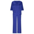thumbnail image 4 of Riforla Women's Festive Elegant 2 Piece Pants Suit Shirt and High Waist Pants Suit Large Sizes Tulle Evening Suit Sets Two Piece Outfit Set Mother of The Bride Suit Pants Sets Blue L, 4 of 5