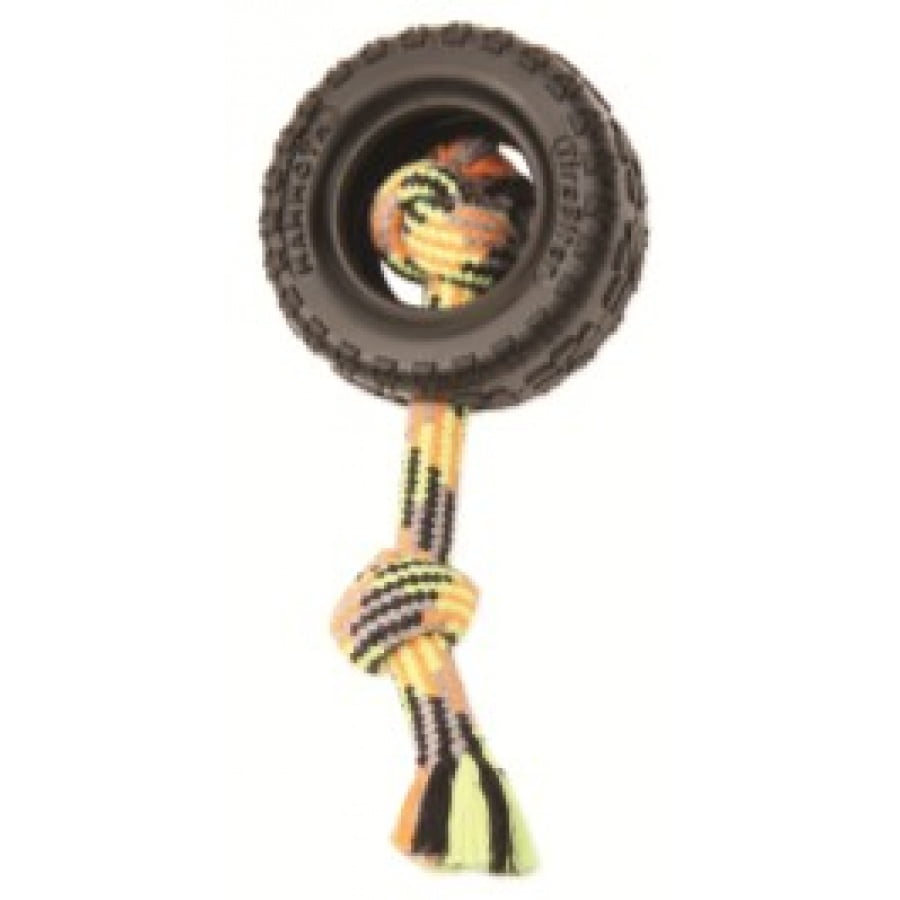 Mammoth TireBiter II Rubber Tire Dog Toy with Rope, Small, 3.75'