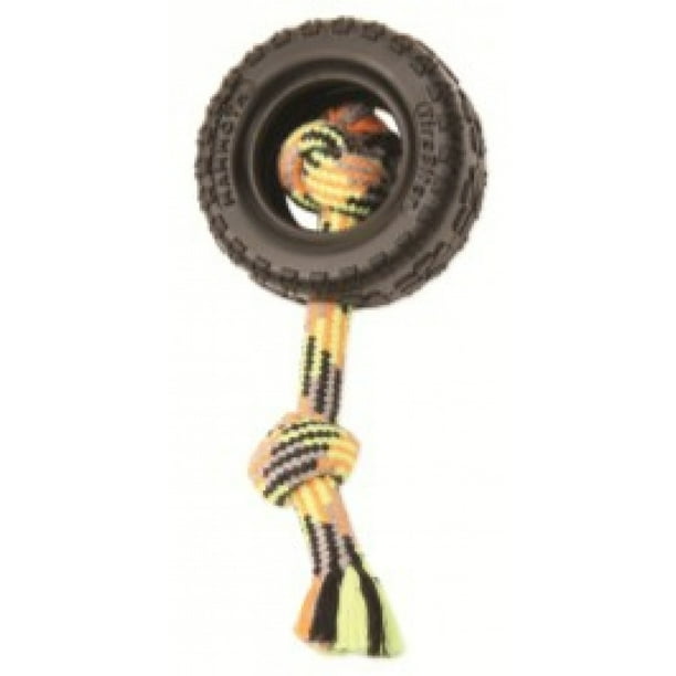 Mammoth TireBiter II Rubber Tire Dog Toy with Rope, Small, 3.75