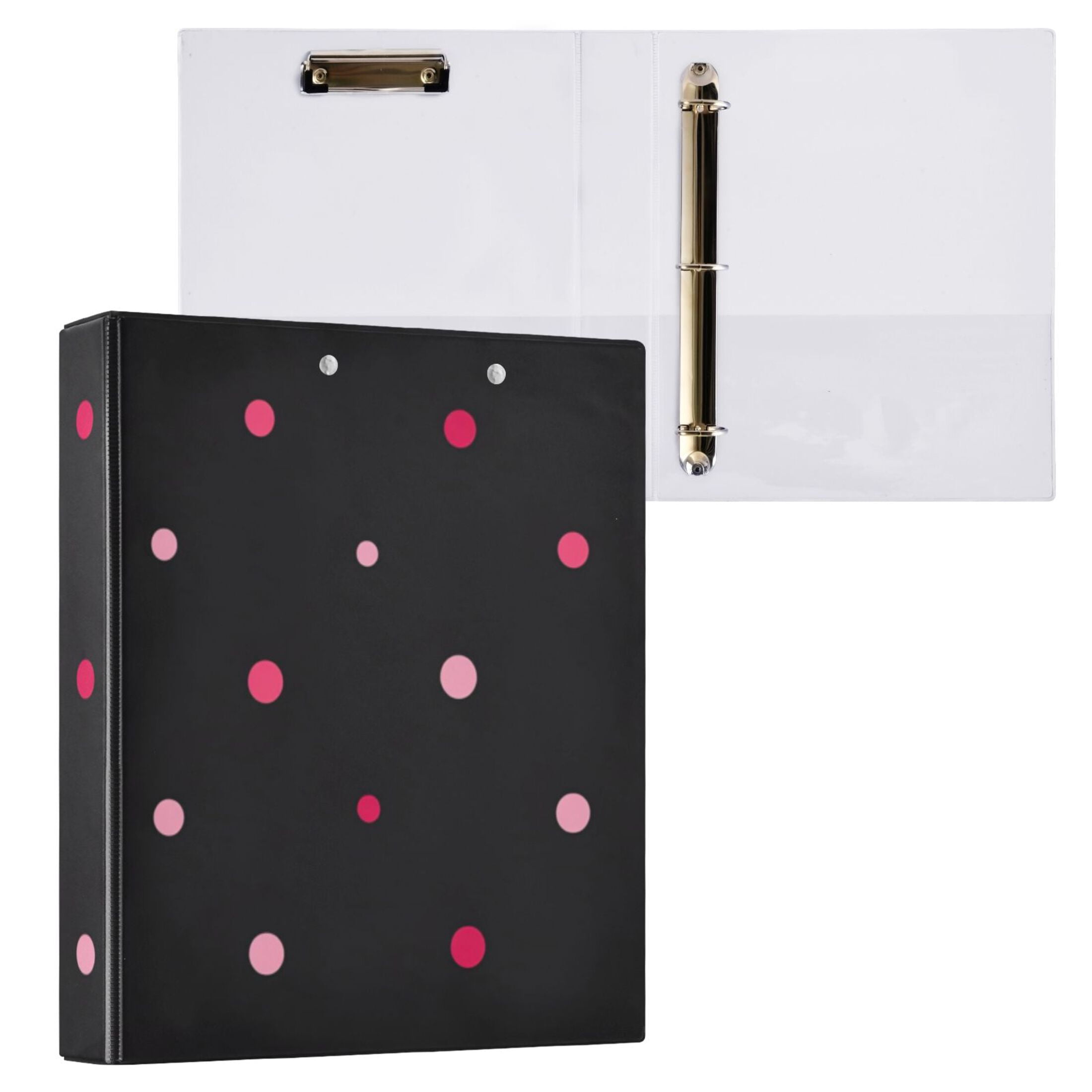 Pink Dots 3 Ring Binders 1.5 inch Hardcover File Folders with Interior Pockets A4 Size Organizer for School Office Hospital