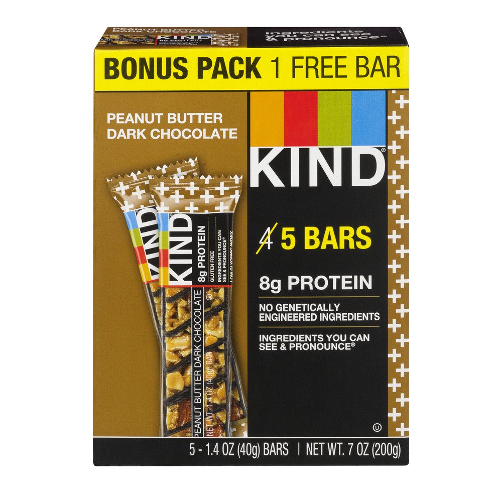 KIND Bars, Peanut Butter Dark Chocolate, Gluten Free, 1.4oz, 5 Snack