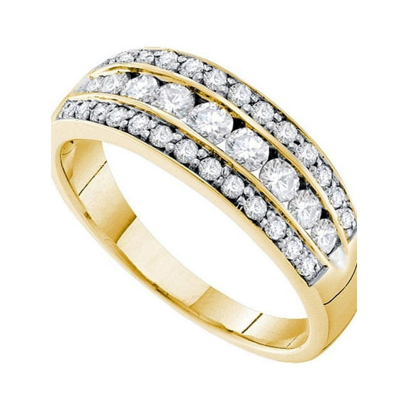 14kt Yellow Gold Womens Round Diamond Triple Row Stripe Band Ring 3/4 Cttw
