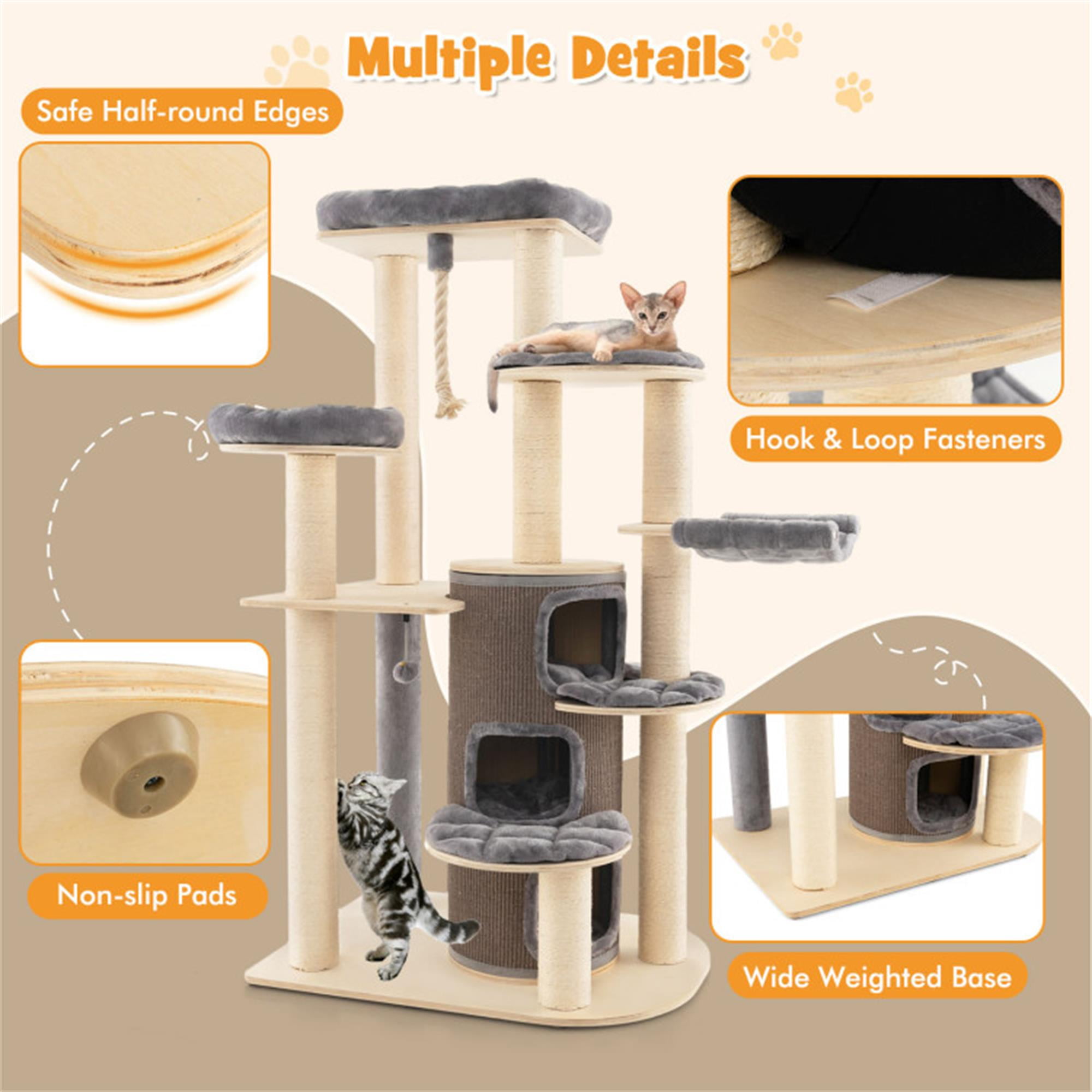 Kadyn 67" Cat Tree Tower for Indoor Cats, Multi-Level Cat Tree House with 3-Story Cat Condo, Top Perch, Sisal Rope Scratching Posts, Gray