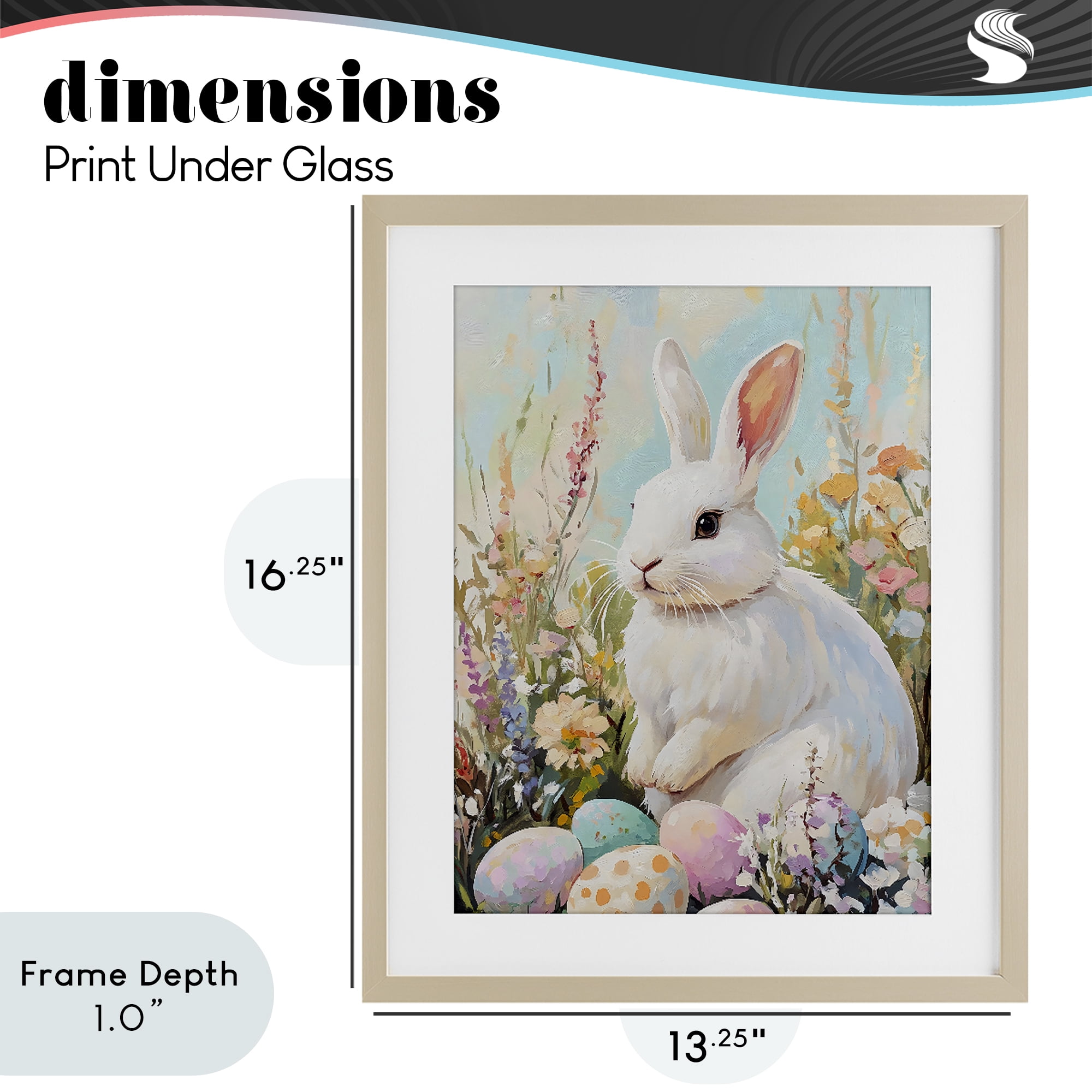 Stupell Industries White Easter Bunny in Wildflowers Birch Framed Print Under Glass, design by The Prints Vibe