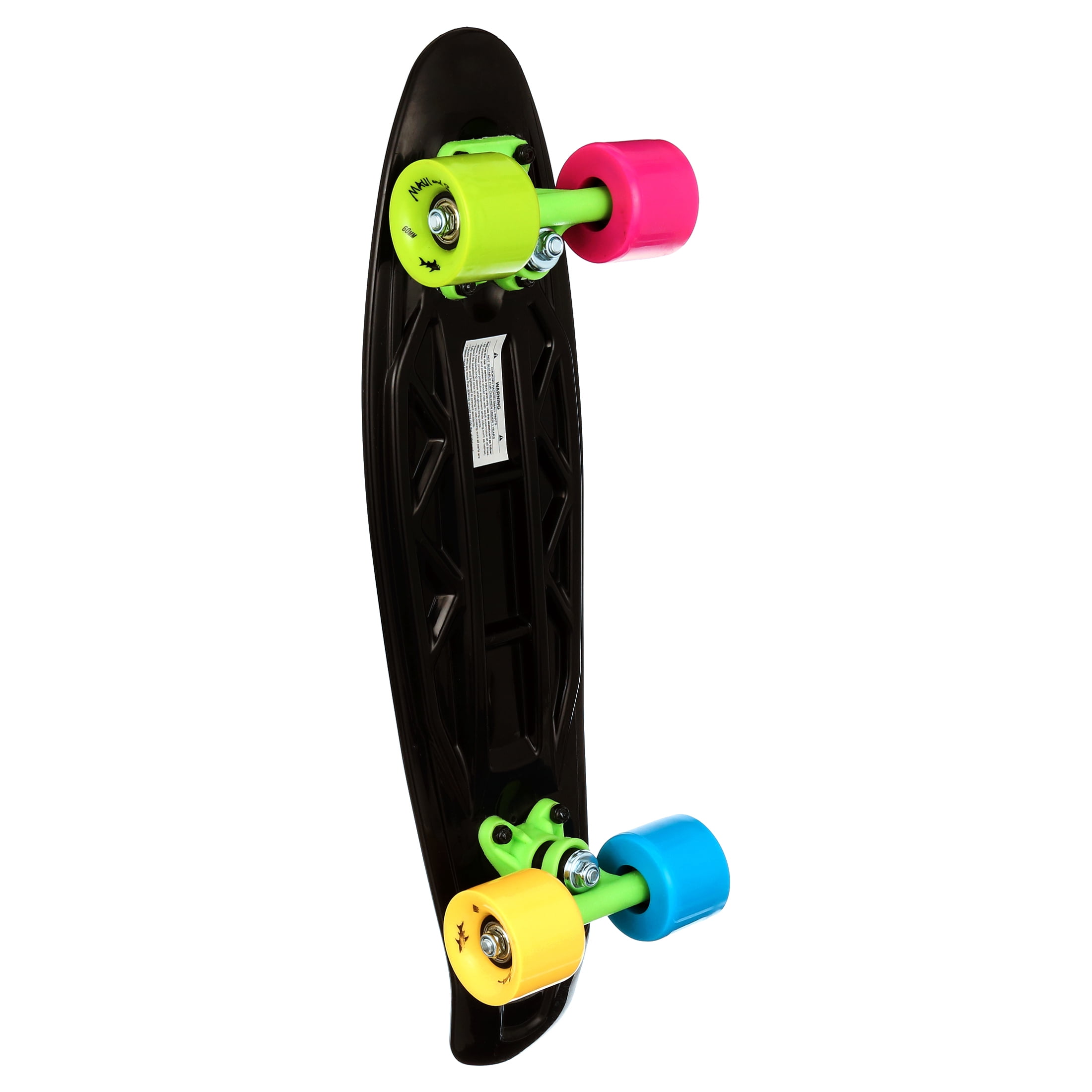 Maui and Sons 22 inch Black Cookie Logo Retro Cruiser Skateboard, 60mm Diameter PU Wheels