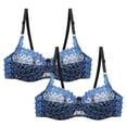 thumbnail image 3 of Feancey Plus Size Lace Bras for Women 2 Pack Floral Embroidery Underwire Bra Full Coverage Push Up Brassiere Adjustable Straps Minimizer Bras Blue L, 3 of 10