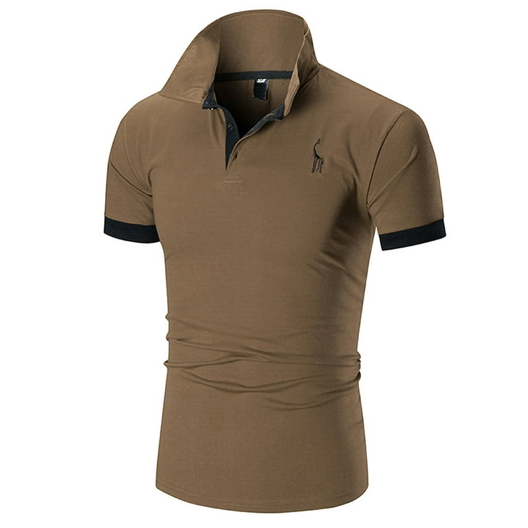 Men Polo Sleeve Tee Buttons T Shirts Mens Casual Summer Tops Lapel Neck Pullover Camel XL Walmart.com
